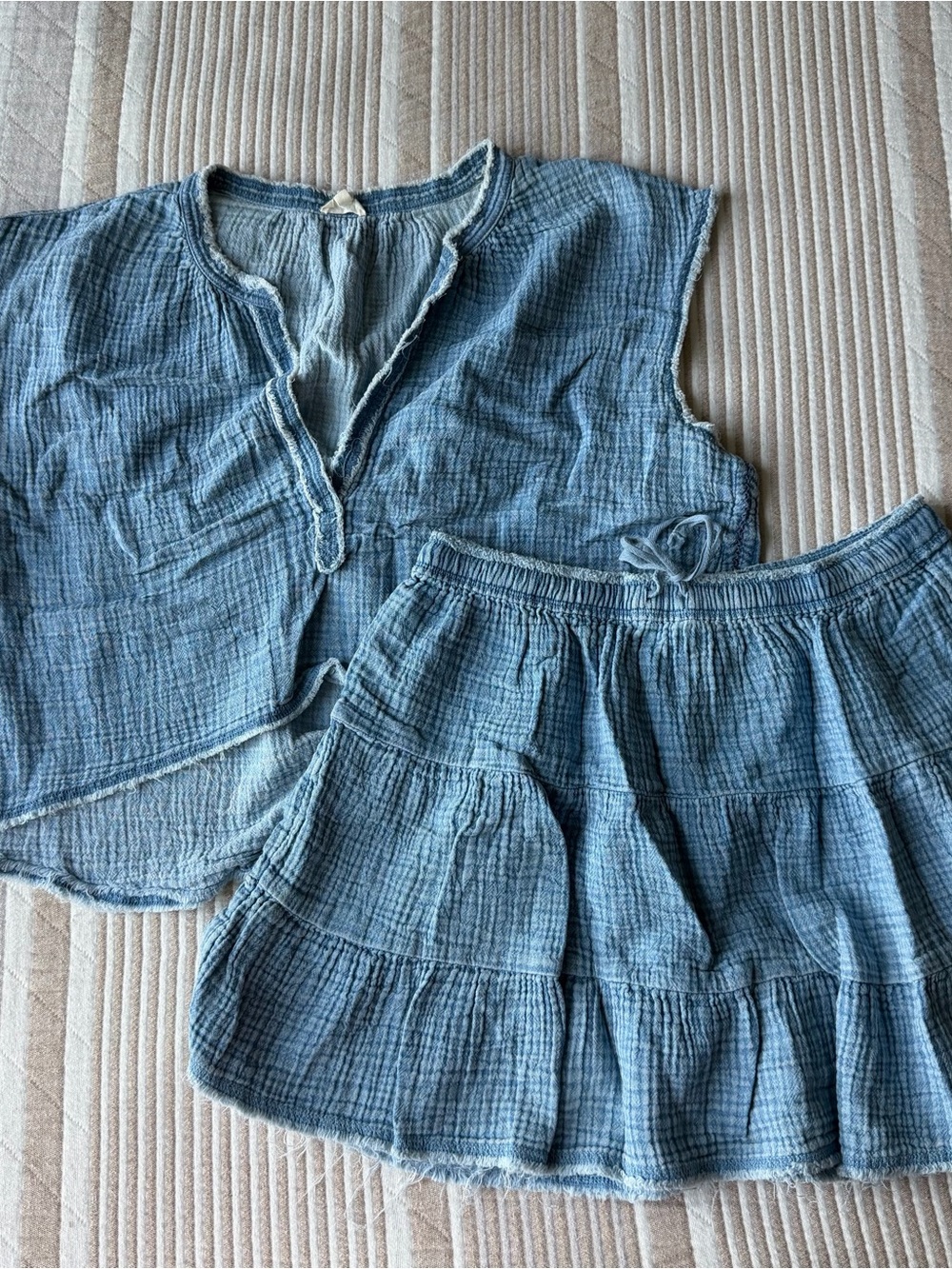 aerie Light Blue Gauze Swim Coverup Top and Skirt Set